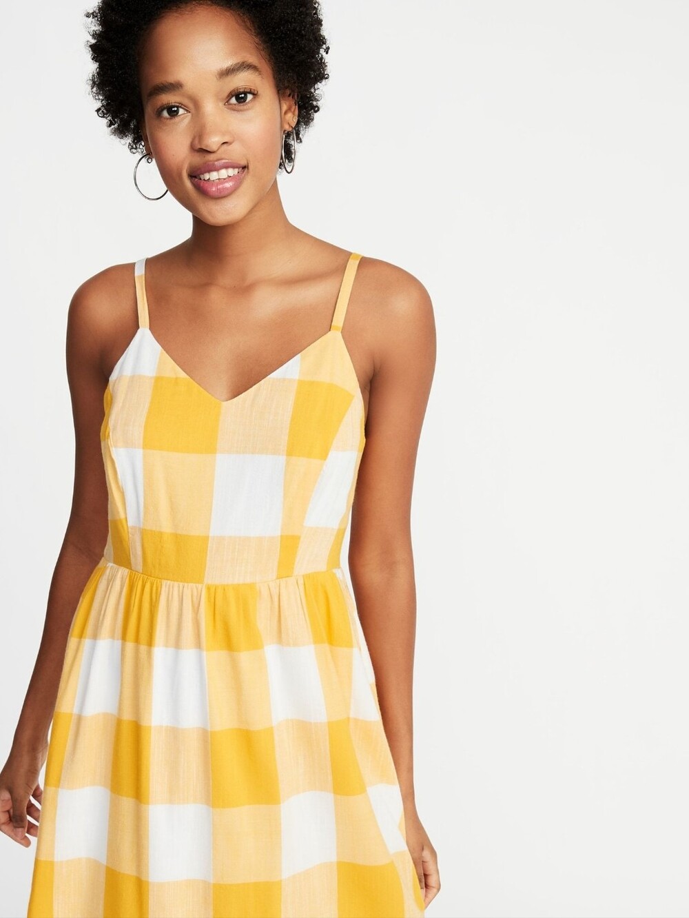 Old Navy Yellow and White Gingham Midi Cami Sundress  Size Large